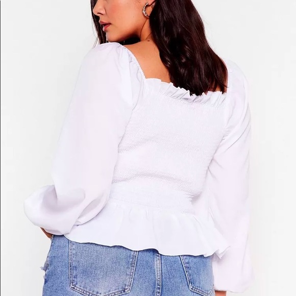 NWT Nasty Gal Shirred Balloon Sleeve Top (Plus) - Picture 5 of 11